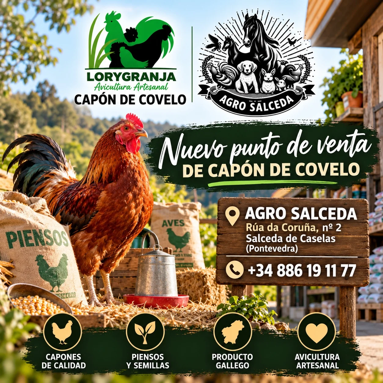 Cartel de Agro Salceda, punto de venta de Capón de Covelo en Salceda de Caselas